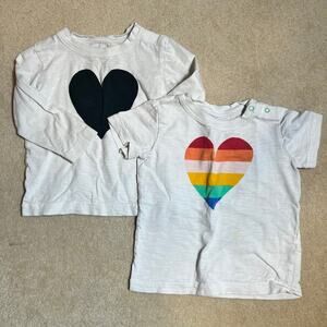 12-18M Primary Heart Shirt Bundle Rainbow Heart Tee and Black Heart Long Sleeve